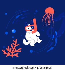 Dibujo moderno del vector del carácter de perro. Vida de perro. La ilustración se puede utilizar en el folleto, los carteles y los anuncios.