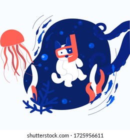 Cute dog character vector modern illustration. Dog life. Illustration can be used in the leaflet, banners, ads.