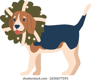 Cão bonito com coroa de Natal