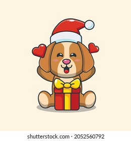 Cute dog in christmast day cartoon vector illustration