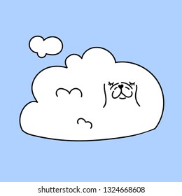 Cute dog cloud on the blue sky. Can be used for t-shirt print, kids wear fashion design, baby shower invitation card. Cartoon hand drawn vector illustration