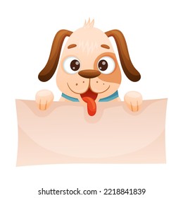 Cute Dog with Collar Holding Empty Banner for Advertising Vector Illustration
