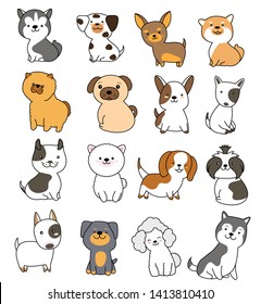 Cute dog collection hand drawn style
for printing,greeting card,badge,happy birthday, t shirt,banner,product.vector illustration