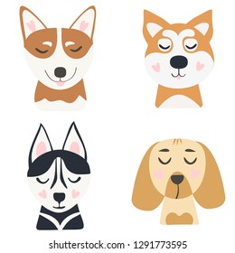 Cute dog collection. Vector hand drawn dogs set isolated on white background.