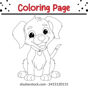 Cute Dog coloring page for kids. Black and white vector animals for coloring book