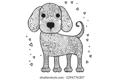 A cute dog coloring page line art for the doodler. Black and white dog Coloring sheets. Silhouette Kids coloring pages 