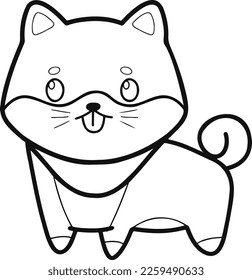 Cute Dog Coloring Page Vector Illustration. Cute Puppy Coloring Page with white Background.