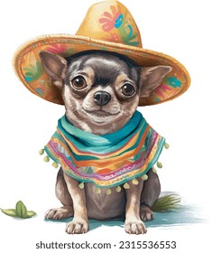 cute dog in colourful Mexican clothes