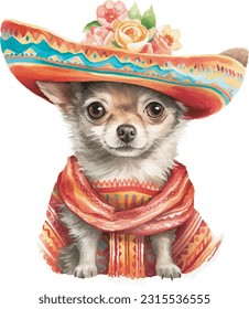 cute dog in colourful Mexican clothes