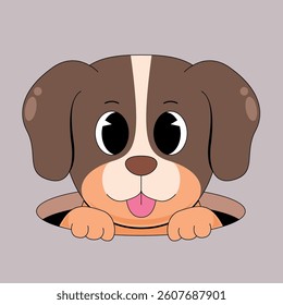 Cute dog come from hole cartoon	