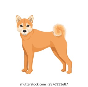 Cute dog concept. Adorable breed of pet and domestic animal. Orange fluffy doggy and puppy. Graphic element for website. Cartoon flat vector illustration isolated on white background