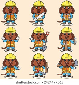 Cute Dog Construction Contractor Illustration. Vector illustration of a cute building foreman Dog . Cute Dog construction worker cartoon. Flat Cartoon Style.