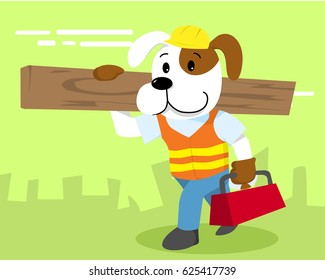 Cute Dog Construction Contractor Illustration Suitable for Education, Card, T-Shirt, Social Media, Print, Book, Stickers, and Any Other Kids Related Activities
