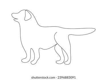 Cute-Hund kontinuierliche Einzelzeilenzeichnung. Einzeln auf weißem Hintergrund, Vektorgrafik. Premium-Vektorgrafik. 