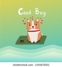 Cute dog Corgi is always with you! he's waiting for you to feed him, because he's a good boy!