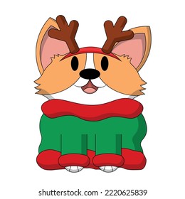 Cute dog Corgi on Chrismas sweater. Draw illustration in color