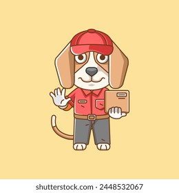 Lindo perro mensajero paquete entrega animal chibi personaje mascota icono línea plana arte estilo ilustración conjunto de conceptos