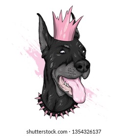 Cute Dog in a crown. Vector illustration.