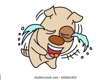 Cute Dog Crying. Vector Illustration. Isolated on white background.