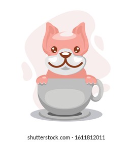 Cute dog with cup cartoon design vector