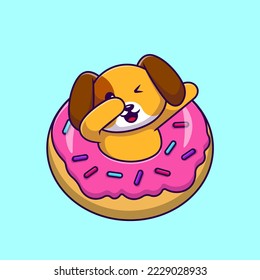 Cute Dog Dabbing With Doughnut Cartoon Vector Icons Illustration. Flat Cartoon Concept. Suitable for any creative project.