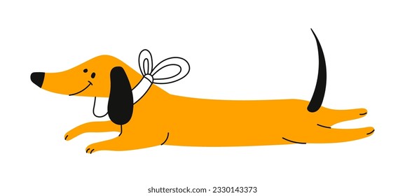 Cute dog dachshund doodle, cartoon puppy animal. Vector lying German badger-dog funny pet animal, smiling canine adorable dog portrait