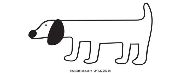 Cute dog. Dachshund. Outline vector illustration on white background.