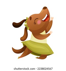 Cute Dog Dancing Ballet Wearing Skirt and Bow on Its Head Vector Illustration