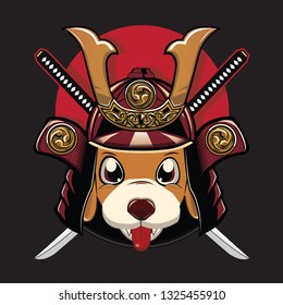 cute dog design with the theme of a samurai