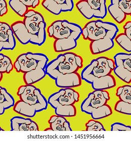 cute dog Despair And Regret lament hand drawn seamless pattern cartoon yellow background , can be used for t-shirt print, kids wear fashion design, fabric, web, wallpaper