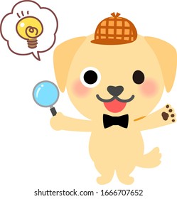 Cute dog detective coming up with an idea