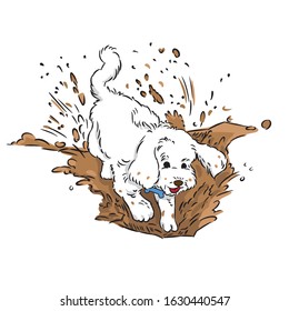 cute dog dig soil happy vector