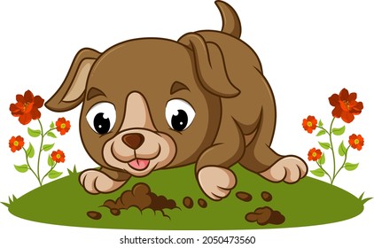 The Cute Dog Is Digging The Hole Of Illustration