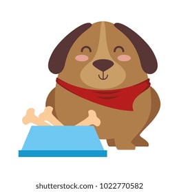 cute dog with dish and bones