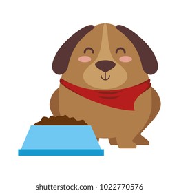 cute dog with dish food