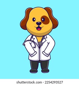 Cute Dog Doctor Cartoon Vector Icons Illustration. Flat Cartoon Concept. Suitable for any creative project.