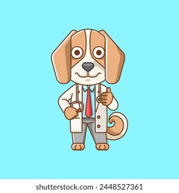 Cute dog doctor medical personnel chibi character mascot icon flat line art style illustration concept cartoon set