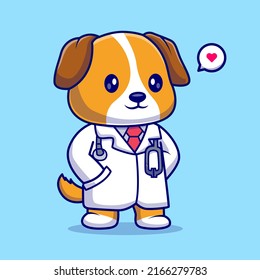 Cute Dog Doctor With Stethoscope Cartoon Vector Icon Illustration. Animal Science Icon Concept Isolated Premium Vector. Flat Cartoon Style