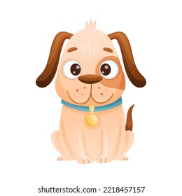 Cute Dog as Domestic Pet with Collar Sitting Vector Illustration
