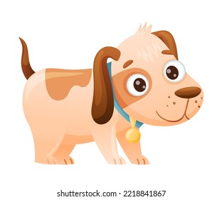 Cute Dog as Domestic Pet with Collar Standing and Wiggling Tail Vector Illustration