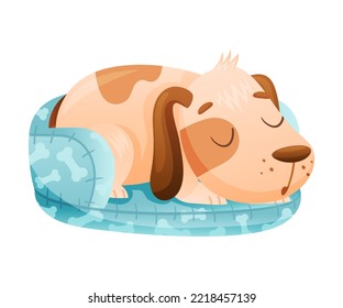 Cute Dog as Domestic Pet Sleeping Cuddling on Cot Vector Illustration