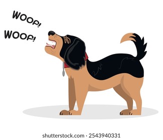 Lindo perro como mascota doméstica Woofing y ladrando fuerte Ilustración vectorial.