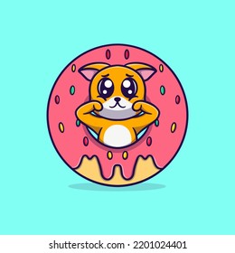 Cute dog with donut vector icon illustration