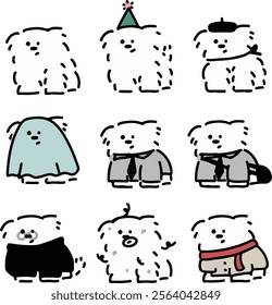 Cute Dog Doodle Vector Set. puppy dog character illustration 