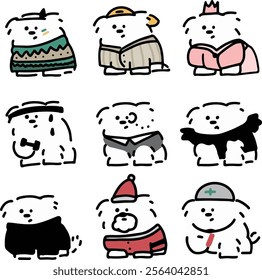 Cute Dog Doodle Vector Set. puppy dog character illustration 