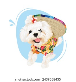 Cute dog drawing with summer shirt