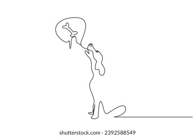 cute dog dreaming eat bone meat hungry one line art design
