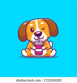 Cute Dog Drink Vector Icon Illustration. Animal Concept Isolated Premium Vector. Flat Cartoon Style 