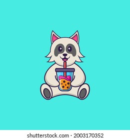 Cute dog Drinking Boba milk tea. Animal cartoon concept isolated. Can used for t-shirt, greeting card, invitation card or mascot.