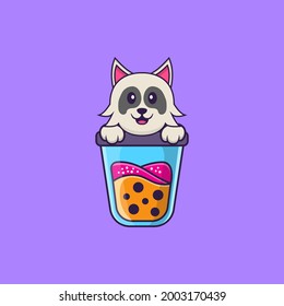 Cute dog Drinking Boba milk tea. Animal cartoon concept isolated. Can used for t-shirt, greeting card, invitation card or mascot.